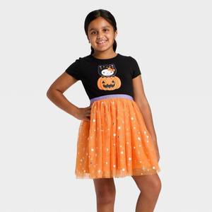lot 20262 image: Girls Sanrio Hello Kitty Halloween Tulle Character Dress - BlackOrange L