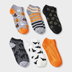 lot 20270 image: Womens 6pk Halloween Icons Low Cut Socks - Hyde and EEK Boutique Heather GrayOrangeBlack 4 - 10