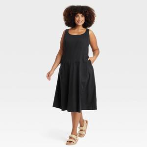 lot 20281 image: Womens Corset Midi A-Line Dress - A New Day Black 18 Cotton Rayon Blend, Side Zipper, U Neck, Sleeveless