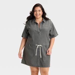 lot 20293 image: Womens Short Sleeve Drop Waist Drawstring Mini Dress - Universal Thread Black XXL