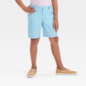 lot 20315 image: Boys Flat Front At the Knee Chino Shorts - Cat & Jack Aqua Green 14 Slim Cotton, Adjustable Waistband