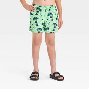 lot 20325 image: Boys Wavey Dino Palm Printed Swim Trunks - Cat & Jack Green M Husky