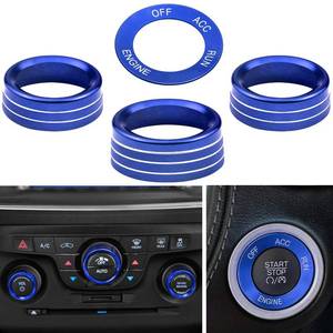 lot 20340 image: for Challeger Air Conditioner Turn Signal Light Climate Volume Auto Center Console Knob Ring Compatible with Dodge ChallengerChargerChrysler Stop Start Button Sticker 2015-2019 (Blue)
