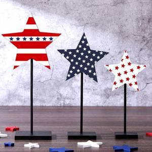 lot 20346 image: FairySandy 3 Pcs 4th of July Decorations Patriotic Tiered Tray Decor Red Blue White Star Wooden Sign Table Centerpiece American Flag Decor for Gift Desk Party(Star Style)
