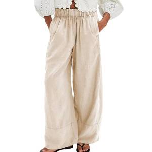 lot 20367 image: SeeLuNa Linen Pants for Women Cotton Baggy Boho Casual Palazzo Pants Wide Leg Long Lounge Trousers with Pockets(Apricot,Large)