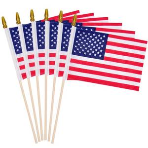 lot 20368 image: 6 Pcs 4 x 6 Inch Small American Flags on Stick, Mini Handheld USA Flags with Kid-Safe Spear Top,250th Anniversary Flag,Patriotic Decorations, Independence Day decorations