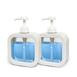 lot 20375 image: Hand Soap Dispenser for Bathroom, Modern Dish Soap Dispenser for Kitchen Sink, Liquid Soap Container with Pump, Clear Plastic Soap Pump Bottles (2 Packs,10oz, White)