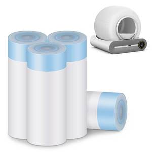 lot 20376 image: Cat Litter Bags, 80 Pieces Litter Box Liners for Automatic Cat Litter Box Self Cleaning, 4 Rolls 18 x 18 inches Robot Drawstring Bags, White