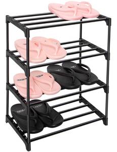 lot 20383 image: LNYZQUS Upgrade 4-Tier Small Shoe Rack, Metal Stackable Kids Shoe Shelf Storage Shoe Stand Organizer for Closet Entryway Hallway,Zapateras Organizer for Shoes(Black)