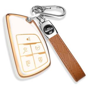 lot 20385 image: QBUC for Chevy Key Fob Cover with Keychain 5-Buttons(Gold Trim Ivory)
