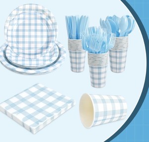lot 1518 image: A 168 Pieces Gingham Party Set Shower Wedding Favor Blue X004BRBMLP