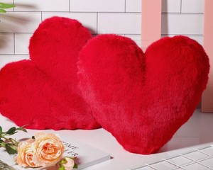 lot 4049 image: Red Fuzzy Heart-Shaped Pillows Set of 2