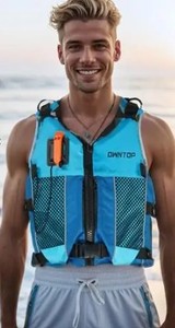 lot 13574 image: Owntop Swim Jacket Adult Youth  Hydration Pack  Dual Mesh Pockets  Attached Whistle  Ultra-Thin for Freer Movement  Kayak, Boating, Fishing, All Watersports MediumLarge
