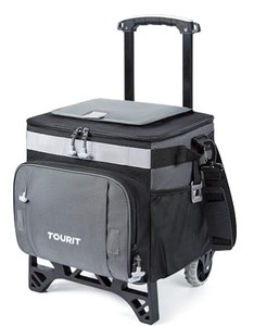 lot 13600 image: TOURIT 50-Can Collapsible Rolling Cooler Leakproof Insulated Soft Cooler Bag with Wheels and All-Terrain Cart for Beach, Camping, Patio Travel, Outdoor, Ball Fields (Cooler Only)