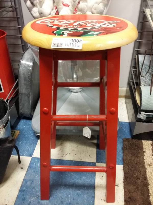 lot 4004 image: Red Wooden Coca Cola Stool