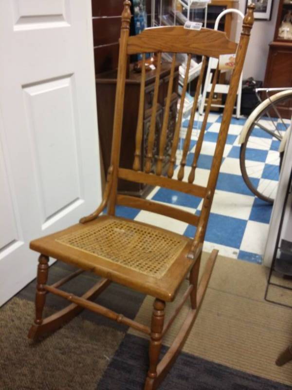 lot 4063 image: Wooden Cane Bottom Rocking Chair