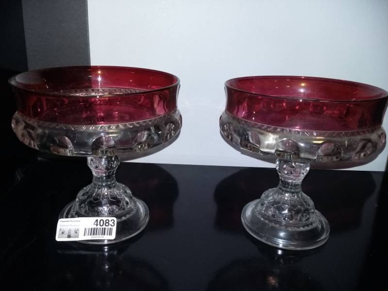 lot 4083 image: 1960s Kings Crown Pair of Footed Candy Dishes