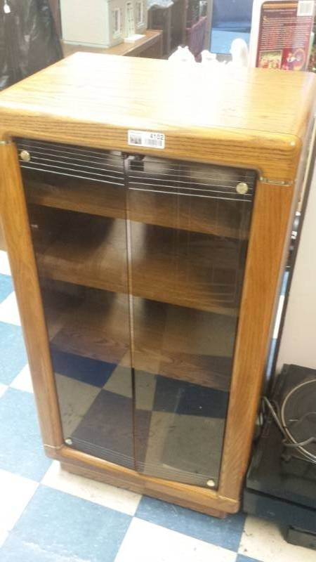 lot 4102 image: Wood Stereo Cabinet w Glass Doors