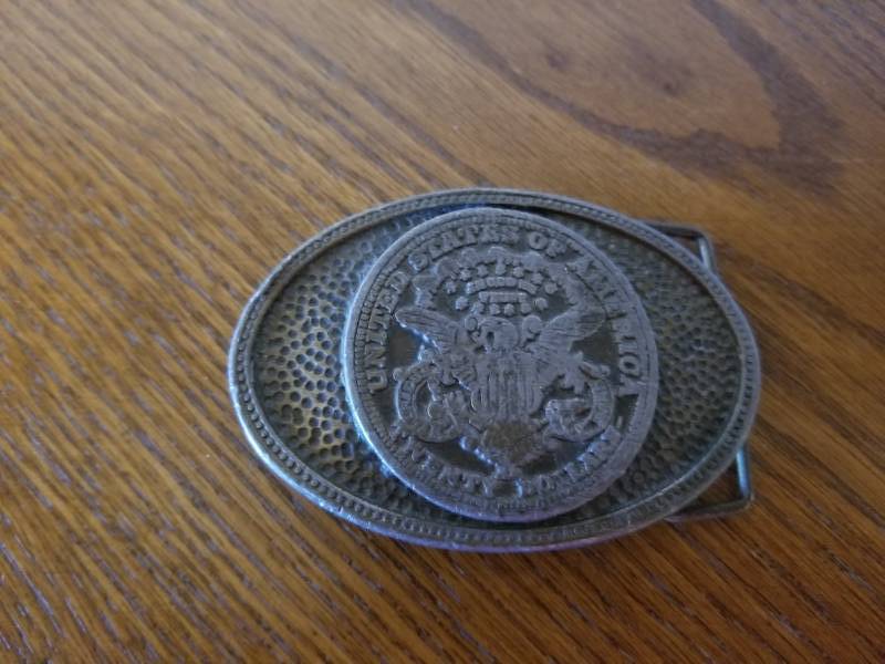 lot 3162 image: C.D.C. Metalworks  USA $20 Coin Belt Buckle