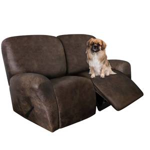 lot 1590 image: ANARACHON Leather Look Loveseat Recliner Covers Stay in Place 6-Piece Recliner Sofa Slipcover 2 Seater Reclining Couch Cover Furniture Protector Spandex Fabric Washable (Recliner Loveseat, Brown)