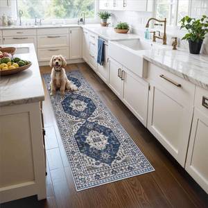 lot 1605 image: 2x6 Washable Hallway Runner Rug Indoor Farmhouse Kitchen Rugs Oriental Thin Non-Slip Entryway Carpet Ultra Soft Water Resisitant Floor Mat for Living Room Bedroom for Bathroom Laudry(2 X 6,Blue)