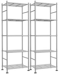 lot 1606 image: Sakugi Storage Shelves - Set of 2, 5-Tier Metal Shelf Organizer, Space-Saving Garage Shelving with Leveling Feet, Standing Shelves Organizer for Kitchen, Laundry, Pantry (18.4inx12.6inx57.4in, Silver)