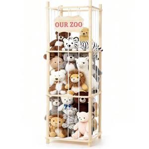 lot 1616 image: Stuffed Animal Storage and Organizer, Wooden Large Capacity Stuffed Animal Zoo with Elastic Cords, Sturdy Space-Saving Plushie Toy Shelf Cage Tower for Bedroom Playroom Nursery 54 in, Easy to Install