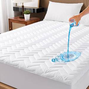 lot 1618 image: Queen Size Waterproof Mattress Protector Quilted, Breathable Ultra-Soft Filling Mattress Pad, Fitted Deep Pocket Mattress Cover Fits 6ftft-25ftft Mattress White