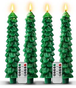 lot 1619 image: Sttokilly 4Pcs Christmas Tree Flameless Candles with Remote and Timer,LED Candles Battery Operated,Real Wax Window Candlesticks with Flickering 3D Flame for Christmas Decoration