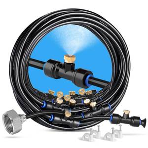 lot 1638 image: homenote Misting Cooling System 75FT(23M) Pre-Assembled Kit with 28 Brass Nozzles and 34in Brass Adapter, Outdoor Mister for Patio, Backyard, Pergola and Greenhouse