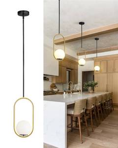 lot 1646 image: Yunnix Pendant Lights Kitchen Island, Pendant Light Fixtures, Modern Black and Gold Globe Glass Pendant Lighting, Mid Century Chandelier One Light for Bathroom Bedroom Dining Room