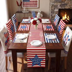 lot 2261 image: Newtay 13 Pcs 4th of July Table Runner Placemats and Dining Chair Cover Set Patriotic Red White Blue Decoration for 250th Anniversary Memorial Independence Day Kitchen Dining Home Party Decor(Stylish)