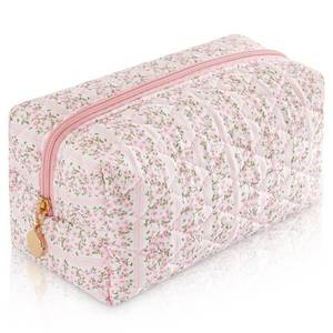 lot 2268 image: UUYUUY Makeup Bag Travel Toiletry Bag for Women, Small Cosmetic Bags Cute Quilted Cotton Makeup Pouch for Purse Emergency Bag Pencil Case Accessory Bag, Pastel Pink