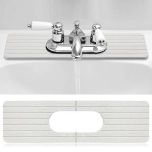 lot 2272 image: Funnymoom Stone Faucet Mat Sink Splash Guard, 24in Diatomite Quick Drying Stone Faucet Mat, Super Absorbent, Kitchen Sink Oval and Round Splash Tap Pad for Bathroom Counter and Kitchen(White)