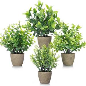 lot 2282 image: A 4 Pack Fake Plants Ceramic Mini Artificial Greenery Potted Plants
