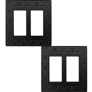 lot 2284 image: OKAWYC Double Decorator Light Switch Cover NovaBloom Metal Wall Plate, 2-Pack Black 2 Gang Double Rocker, for Receptacle Dimmer GFCI Outlet Switch Cover Decorative Wallplate, Durable