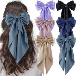 lot 2288 image: hisial 6Pcs Large Bows Hair Clips for Women Girls Long Tail Hair Ribbon Silky Satin Barrettes Coquette Hair Bows Accessories (BlackBluegreyDeepblueLight PinkPurpleKhaki)