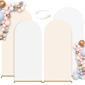 lot 2289 image: Beige White Arch Backdrop Cover Set of 2 (6FT7.2FT) Arch Cover Spandex Birthday Party Arch Stand Covers for Wedding Baby Shower Bridal Baby Shower Boho Balloon Arch Covers