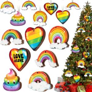 lot 2296 image: 35 Pcs Christmas Tree Ornament Set Pride LGBTQ Gifts Rainbow Ornament Sparkle Swirl Ornament Love is Love Pride Rainbow Heart Wood Ornament for Pride Party Christmas Tree Decor