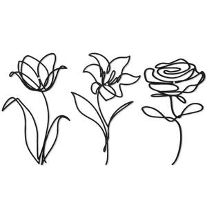 lot 2297 image: Metal Flowers Wall Decor 3 Pcs 10 Inches Wrought Iron Vases Wall Decor for Living Room Accent Wall Art for Bedroom Large Modern Home Flowers Wall Sculpture, Black, Rose Lily