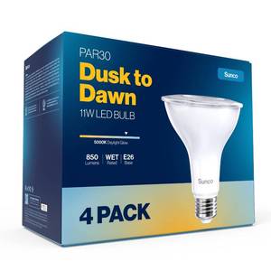 lot 2380 image: Sunco 4 Pack PAR30 LED Bulbs, Dusk to Dawn Flood Light, 11W, E26
