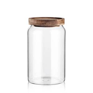 lot 2405 image: Labina Glass Storage Container Airtight Food Jars Kitchen Canister with Wood Lids, 33 Oz Wide Mouth Pantry Organization Glass Jar for Flour, Sugar, Cookie, Spagetti, Nuts and Candy