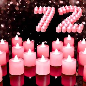 lot 2413 image: Coume 72 Pack Flameless Tea Light Candle Wedding Flameless Flickering LED Battery Operated Candle for Sweetest Day Anniversary Romantic Night Honeymoon Table Decor(Pink)