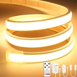lot 2433 image: Lamomo COB LED Strip Lights Pro, 32.8Ft Warm White Dimmable Self-Adhesive Led Rope Light with Remote, Flexible Cuttable Waterproof 3000K Silicone Neon Tape Lights for Bedroom, Indoor, Outdoor,Cabinet