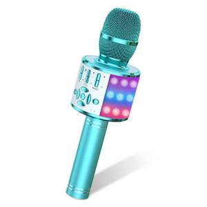 lot 2460 image: Amazmic Kids Karaoke Microphone Machine Toys for Girls Bluetooth Microphone with LED Light, Christmas Birthday Gift for Girls Boys 3-12 Years Old (Blue)