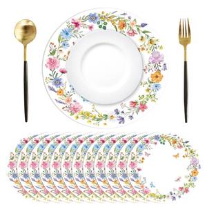 lot 2465 image: Tarklanda 50 Pcs Paper Placemats Disposable 13.4 Inch Watercolor Floral Round Placemat Decorative Dining Table Mats for Wedding Anniversary Birthday Bridal Shower Tea Party Decor (Floral Wreath)