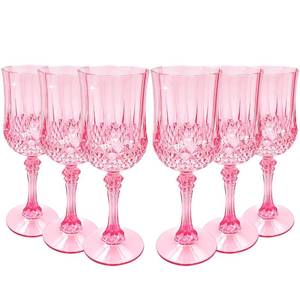 lot 3290 image: JUSONEY 7oz Vintage Plastic Wine Glasses,Crystal Textured Plastic Goblets,Disposable Wine Glasses for Parties,Weddings,Elegant Events(6-Pink)