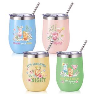 lot 3300 image: Patelai 4 Pcs 12oz Mahjong Tumbler with Lid 12oz,Summer Styles