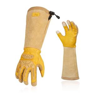 lot 4070 image: Vgo... Menfts Extra-Long Leather Gardening Gloves, Gauntlet with Adjustable Cuff, Puncture and Thorn Proof, Touchscreen (CA9659)
