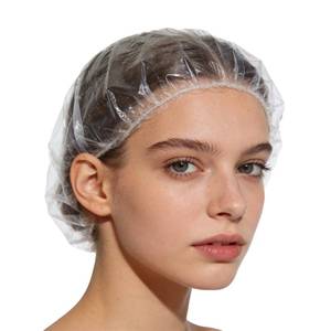 lot 4080 image: 100PCS Larger Shower Caps Disposable, Thicker Waterproof Plastic Elastic Hair Bath Caps, Plastic Hair Caps for Women, Spa, Home Use, Hotel and Hair Salon, Portable Travel